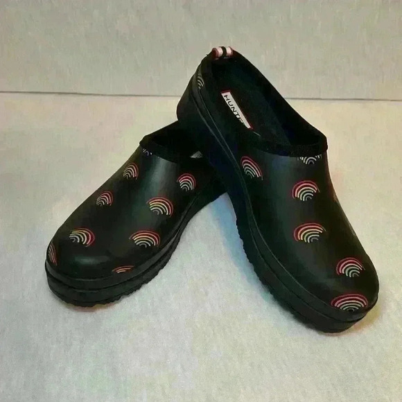 Hunter Play Mini Rainbow Print Womens Navy Clogs NWOT Rain Clogs Women’s Size 8 - Picture 5 of 11